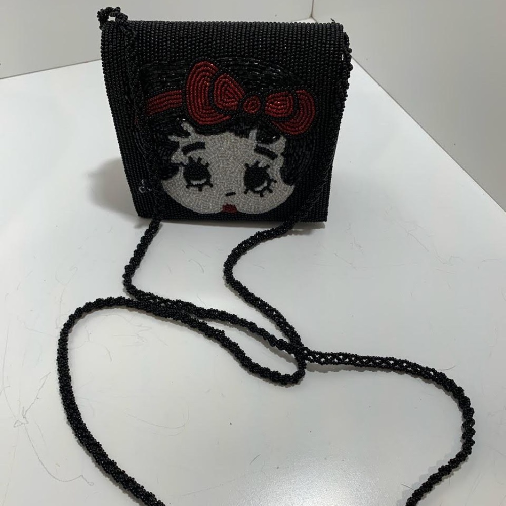 Rare Y2K Mini Betty Boop Bag Glass Beads design and glass bead strap, EUC